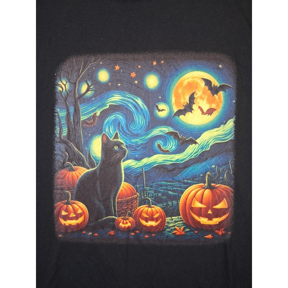 Halloween Womens Shirt 5X Black Van Gogh Starry Night Pumpkin Cat Witchy Gothic